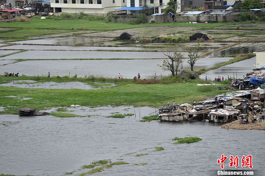 臺(tái)風(fēng)山神過(guò)境三亞大風(fēng)暴雨 市民街上下網(wǎng)捕魚(yú)