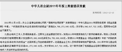 昨晚，針對(duì)周筱赟的舉報(bào)，中華兒慈會(huì)發(fā)布聲明。網(wǎng)絡(luò)截圖