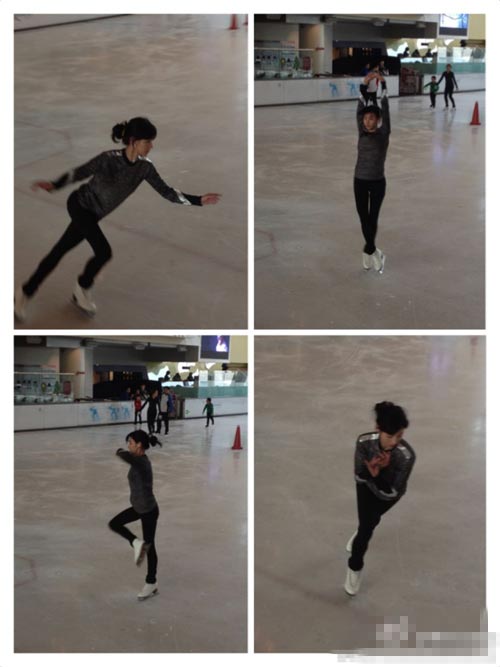 張柏芝獨(dú)自練滑冰 鼓大胸驚嚇旁人