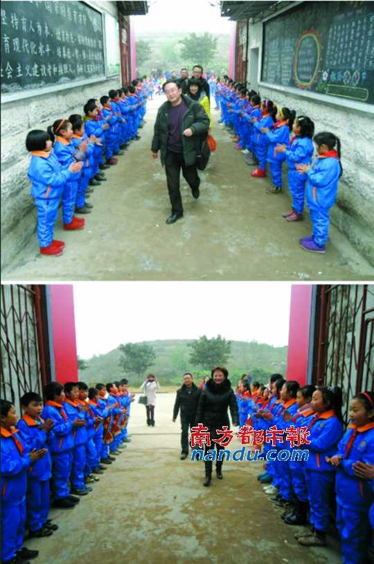 1月16日，四川省內(nèi)江市東興區(qū)愛(ài)國(guó)小學(xué)學(xué)生夾道歡迎領(lǐng)導(dǎo)。網(wǎng)絡(luò)圖片