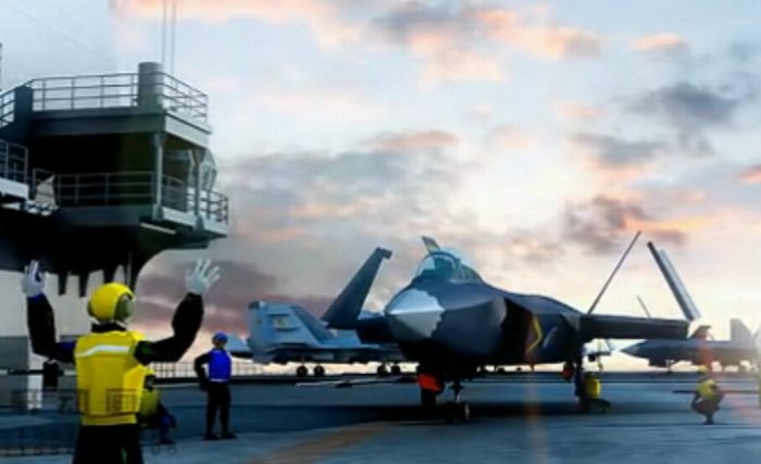 動畫模擬殲-31在航母起降